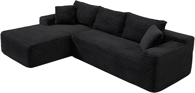 105-Inch L-Shaped Left Facing Corner Compressed Sofa Modular Sectional Boneless Cloud Sofa Floor Foam Couch with Chaise Lounge, Corduroy Corner Boneless Cloud Couch
