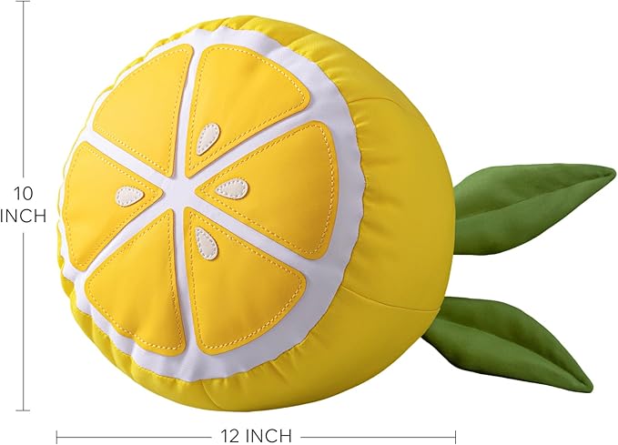 Phantoscope Fruit Outdoor Shaped Pillow Series Lemon Shaped Waterproof Outdoor Throw Pillow with Leather Decorative, Cushions for Fun Home Decor for Patio, Pool, Yellow and White, 12 x 10 inches