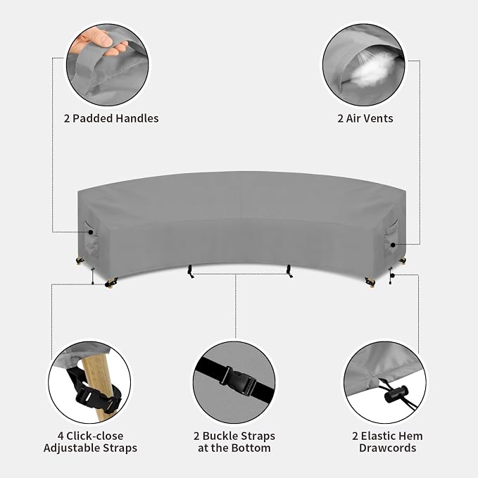 PureFit Outdoor Sectional Sofa Cover Waterproof Curved Patio Furniture Covers for Deck, Lawn and Backyard, 150Lx36Dx38Hx112FL, Grey - Image 5