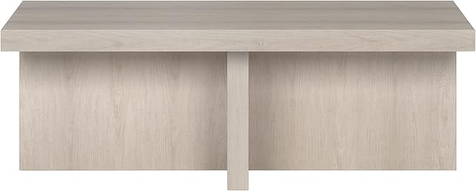 Henn&Hart 44" Rectangular Wood Pedestal Low-Profile Coffee Table for Living Room, Family Room, or Office, Beech White