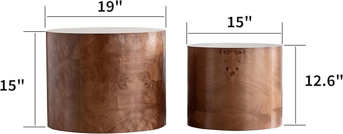 Round Nesting Coffee Table Set of 2,Modern Wooden Circle Burl Accent Tables for Small Spaces Living Room Bedroom Balcony Office(Dark Brown,19"+15")