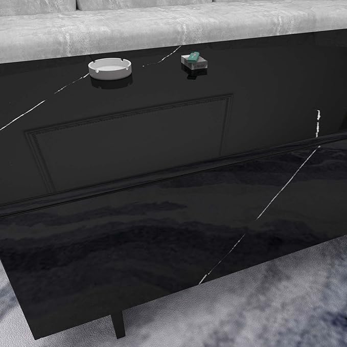 COSVALVE Marble Rectangle Coffee Tables for Living Room,Black Modern Side Table,Contemporary High Gloss Elegant Center Table for Waiting Area,41.3" Lx19.7 Wx13.8 H,Black