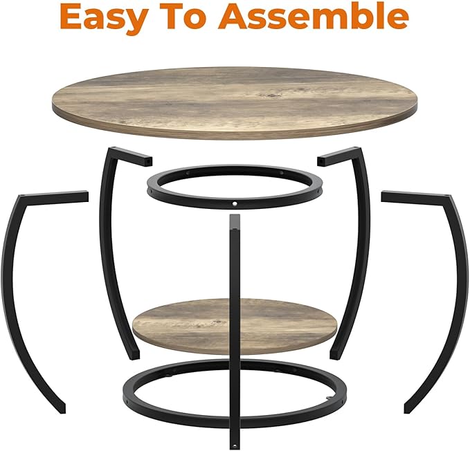 GreenForest Round Coffee Table with 2-Tier Open Storage, 27.6 inch Small Circle Coffee Tables with Adjustable Feet, Modern Mini Center Table for Small Living Room, Grey Wash
