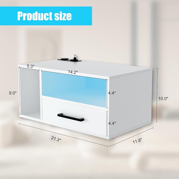 Floating Nightstand with Charging Station and LED Light Strips, 21.3" Night Stand with Drawers, Floating Bedside with USB Ports and Outlets, Bedroom Furniture - Image 2