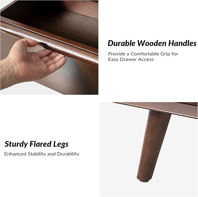 HULALA HOME End Table with Charging Station, Mid-Century Modern End Table with Pull-Out Shelf, Hidden Storage Side Tables, Wood Legs Set of 2, Walnut - Image 5