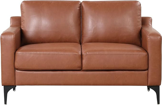 Serta Triton 55.5" Loveseat, Transitional Modern, Dreamcoil Comfort, Metal Legs, Vegan Leather, Brown