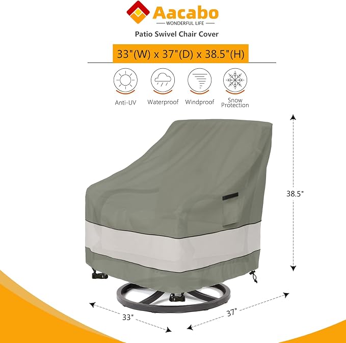 Patio Chair Covers Waterproof Patio Furniture Covers,33W x 37D x 38 H Inches Outdoor Swivel Chair Cover 2 Pack -Grayish Green - Image 2