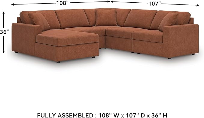 Signature Design by Ashley Casual Modmax Stain Resistant U-Shape Right-Arm Facing 5-Piece Sectional with Chaise and Reversible Cushion, Orange
