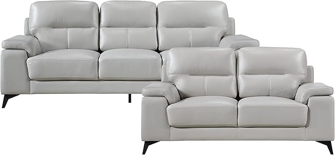 Lexicon Danica Top Grain Leather 2-Piece Living Room Sofa Set, Silver Gray