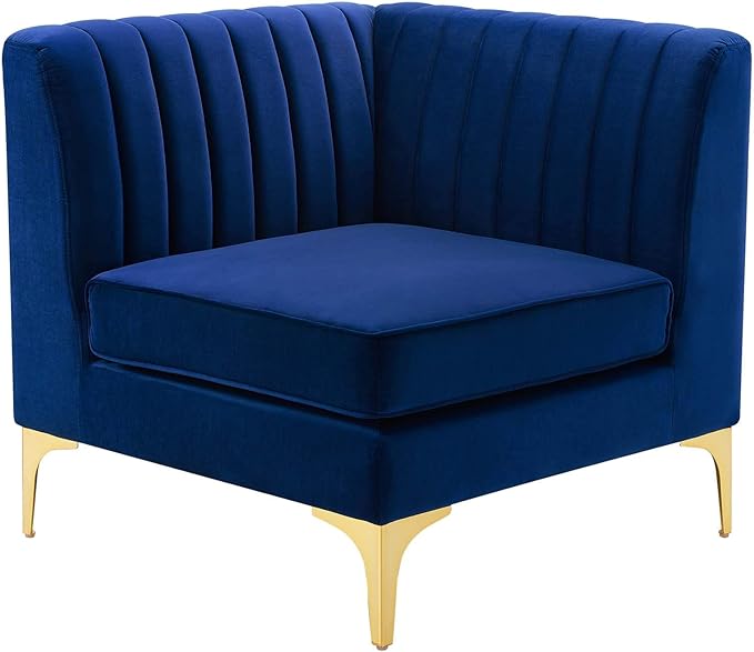 Modway Triumph Channel Tufted Performance Velvet Sectional Sofa Corner Chair, Navy, 31.5 x 31.5 x 30.5