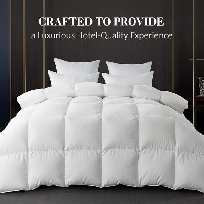 WhatsBedding Feather Down Fiber Comforter King Size, All Season White Down Feather Duvet Insert, Luxury Fluffy Ultra Soft Bedding Comforter,100% Cotton, 106"x90"