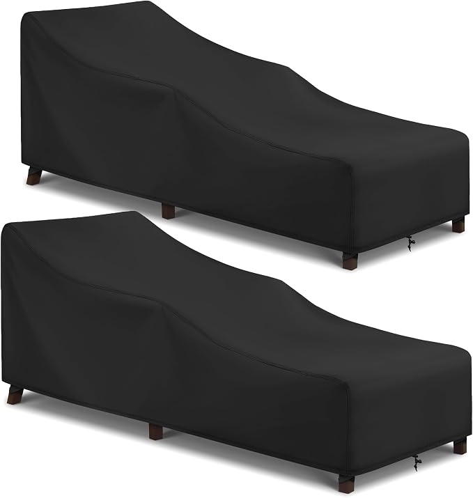Arcedo Patio Lounge Chair Cover 2 Pack, Waterproof Outdoor Chaise Lounge Covers for Outdoor Furniture and Outside Stackable Cushions, 84" x 32" x 32" H, Black by ARCEDO