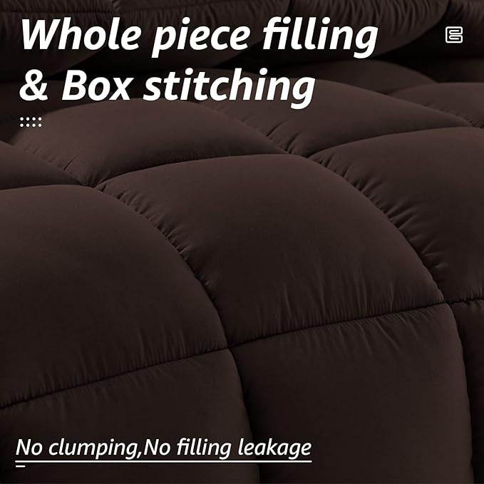 HYLEORY All Season Queen Size Bed Comforter - Cooling Goose Down Alternative Quilted Duvet Insert with Corner Tabs - Winter Warm - Machine Washable - Brown