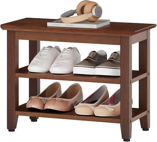Wood Shoe Bench for Entryway,Bench with Shoe Rack,Storage Shoe Organizer for Hallway,Living Room,Bedroom (Brown, 23.62''W×11.81‘’D×17.71‘’H) by Furshus