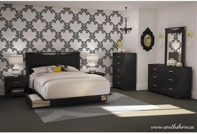 Home Square 3 Piece Modern Bedroom Furniture Set - 6 Drawer Black Dresser for Bedroom / 6 Tall Black Chest of Drawers for Bedroom/Black Nightstand with Drawer and Shelf
