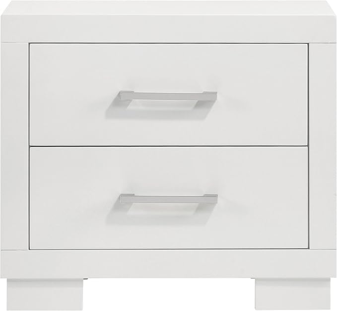 Coaster Home Furnishings - Jessica - Wood - 2-Drawer Nightstand with Silver Bar Handles, Flat Drawer Fronts, Boxy Frame and Hidden Storage - Bedroom - Snow White - 202992 - Image 3