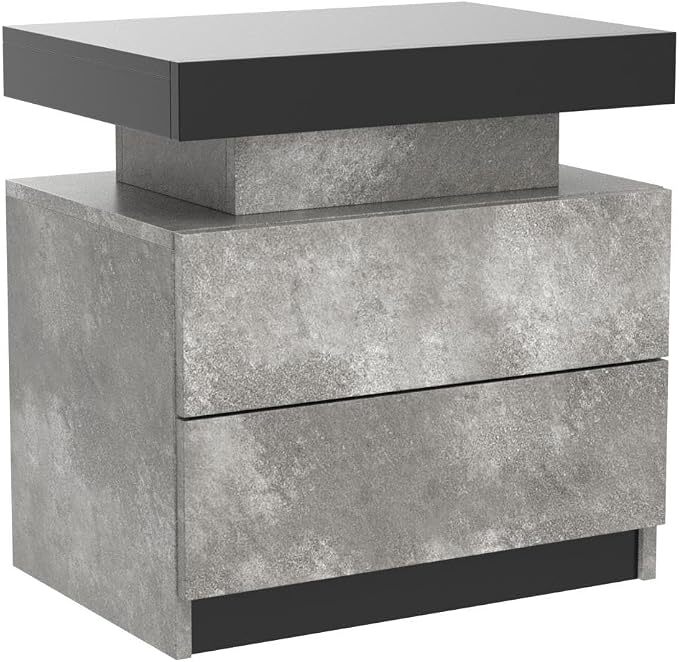 i-aplus Nightstand Set of 2 LED Nightstand with 2 Drawers, Bedside Table with Drawers for Bedroom Furniture, Side Bed Table with LED Light, Grey Black - Image 5
