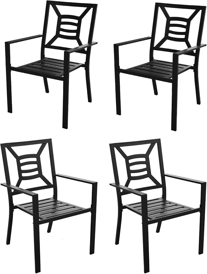 Patio Dining Chairs Set of 4, Stackable Metal Patio Chairs with High Back for Deck Bistro Porch Lawn, Black Wrought Iron Outdoor Dining Chairs by VOYSIGN