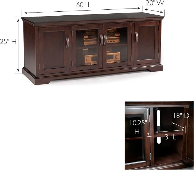 Leick Home 81360 Iverson Three Door TV Stand for 65 Inch TVs, 60 Inch, Chocolate Cherry Brown, Hardwood with Bronze Glass, Adjustable Shelves, Wood Entertainment Console - Image 3