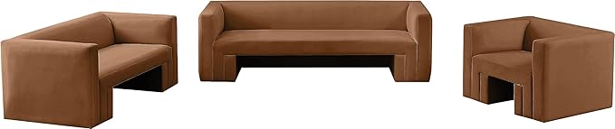 Meridian Furniture 665Saddle-S Henson Collection Modern | Contemporary Velvet Upholstered Sofa with Soft Saddle Brown Velvet, Solid Wood Frame, 89.5" W x 34.5" D x 28" H, Saddle