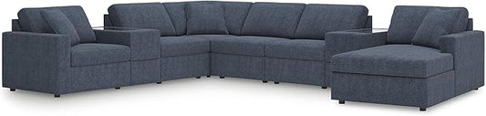 Signature Design by Ashley Contemporary Modmax Stain Resistant U-Shape Left-Arm Facing 8-Piece Sectional with Chaise and Storage Consoles, Dark Blue