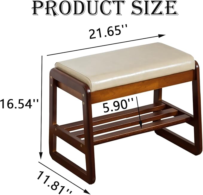 latifolia Solid Wood Bench, Entryway Shoe Bench with Cushion, Flip-Open Storage Compartment, 2-Tier Shoe Organizer(Grey,21.65''L) - Image 3