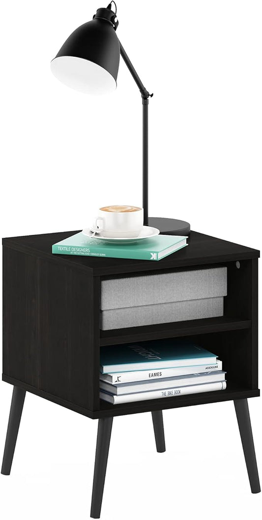 Furinno Claude Side Table, 2-Tier Square Mid-Century End Table with Wooden Legs, Open Shelf Night Stand, Bedside Table, for Living Room, Bedroom, Espresso