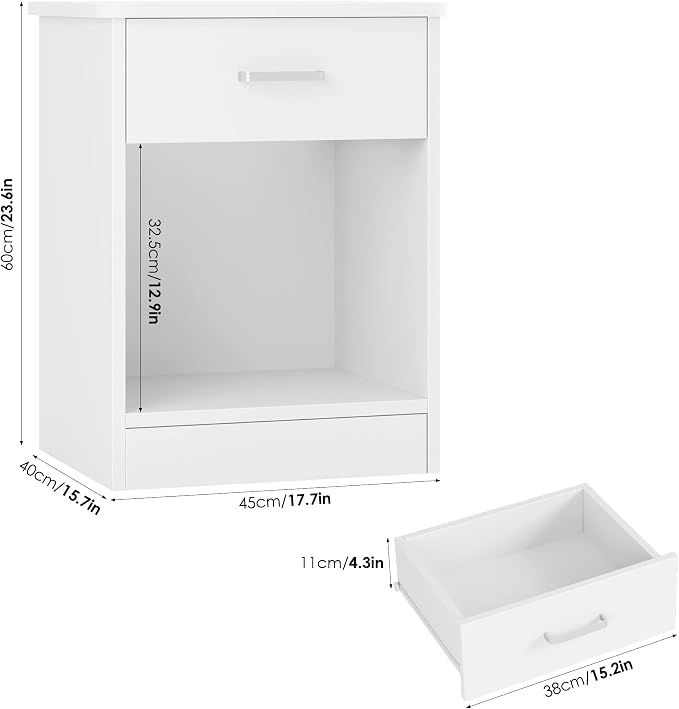 FOTOSOK Nightstand Set of 2, White Nightstand with Drawer and Storage Shelf, Bedside Table End Table, Modern Night Stand for Bedroom, Home Office,White - Image 3