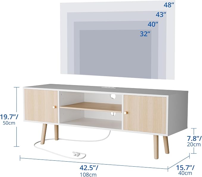 Cozy Castle TV Stand for 48-55 Inch TV, Mid Century Modern Entertainment Center with Storage Cabinet, TV Media Console with Charging Station for Living Room (Oak, 42.5" W x 15.7" D x 19.7" H) - Image 2