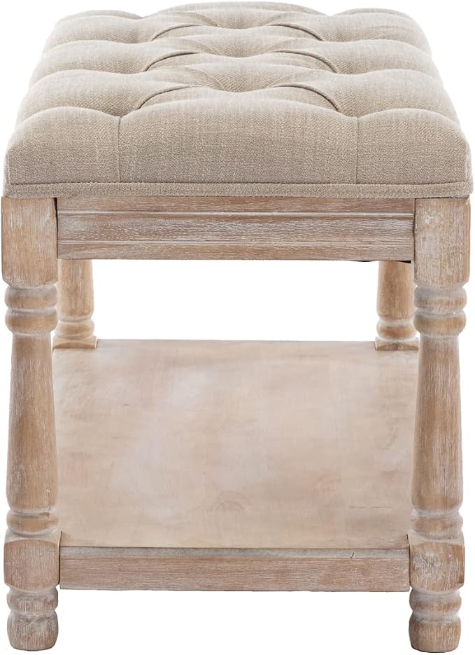 Kmax Storage Entryway Bench Tufted Shoe Rack Bench Wood Window Bench for Hallway Entrance Bedroom Corner-1 Seat, Beige - Image 9