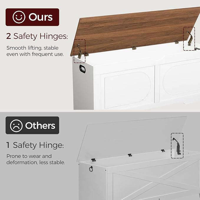 MAHANCRIS Storage Chest, 43.3” Toy Box, Entryway Storage Trunk, Shoe Bench with Storage, Engineered Wood Storage Cabinet with 2 Safety Hinges, Entrance Bench for Living Room, White + Walnut SCBZ2101 - Image 5