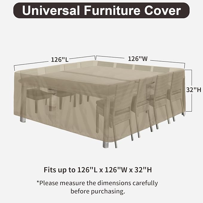 PureFit Patio Furniture Covers, Outdoor Table Furniture Cover Waterproof, Patio Sectional Couch Set Cover for Deck, Lawn and Backyard, UV Resistant, 126"L x 126"W x 32"H, Camel - Image 2