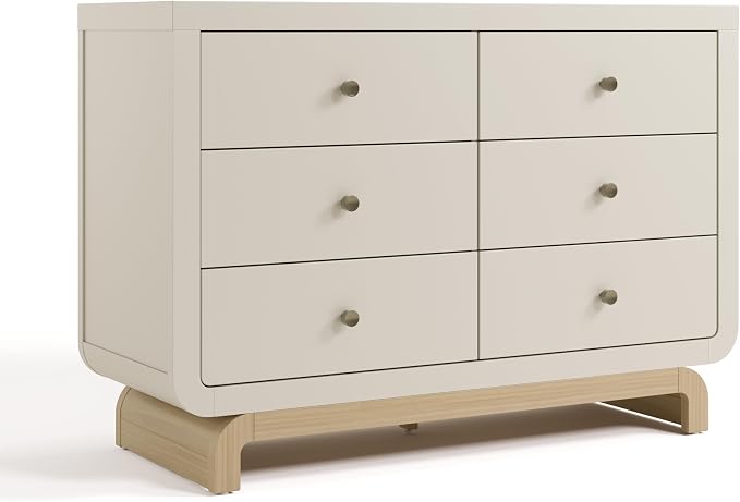 Storkcraft Santorini 6 Drawer Double Dresser (Frosted Oat with Driftwood) - GREENGUARD Gold Certified, Interlocking Drawer System, Dresser Drawer Organizer for Kids Bedroom by Storkcraft