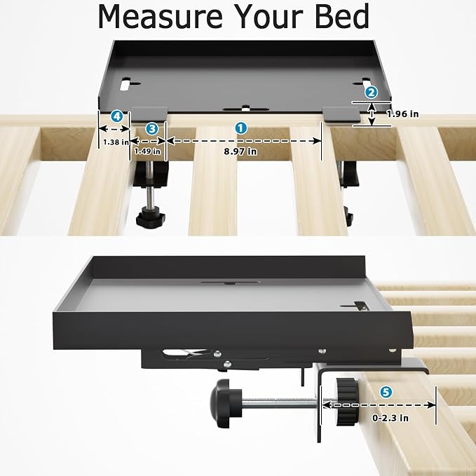 Foldable Bedside Shelf, Metal Clip-On Bed Tray Table for Bunk Bed & Dorm Beds, Dorm Room Essentials Organizer for College Students, Floating Tray, Space Saving Nightstand for Loft Beds (Black, Large) - Image 5