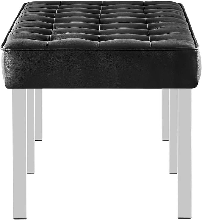 Modway Loft Tufted Button Faux Leather Upholstered Large Accent Bench in Silver Black