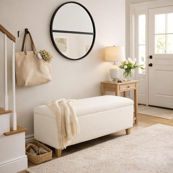 HomePop Storage Bench, Pearl Cream, Rectangle - Image 4