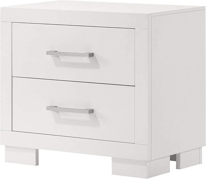Coaster Home Furnishings - Jessica - Wood - 2-Drawer Nightstand with Silver Bar Handles, Flat Drawer Fronts, Boxy Frame and Hidden Storage - Bedroom - Snow White - 202992 - Image 4
