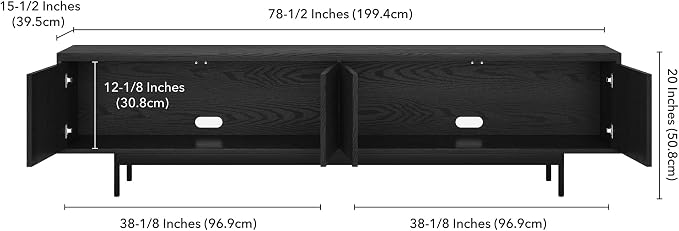 Henn&Hart Fluted TV Stand for TVs up to 85" with 2 Open-Concept Ribbed Storage Cabinets for Living Room, Family Room, or Office, Natural Black - Image 3