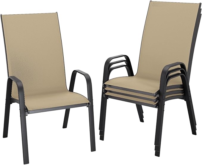 JEAREY Patio Dining Chairs Set of 4, Outdoor Stackable Dining Furniture Set, All Weather Dining Set for Lawn, Garden, Poolside, Beige by JEAREYOutdoorsCollection