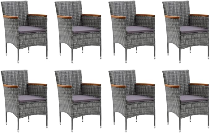 9 Piece Patio Dining Set with Cushions, Front Porch Furniture Porch Furniture Set Patio Conversation Set Sectional Sofa for Garden Exhibition Negotiation Area Poolside Poly Rattan Gray