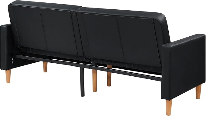 Lexicon 79"W Convertible Futon Sofa Bed, Loveseat, Faux Leather Upholstered Couch Sleeper, Adjustable Backrests, Padded Pocket Coil, Solid Wood Legs for Living Room, Bedroom, Apartment, Office, Black