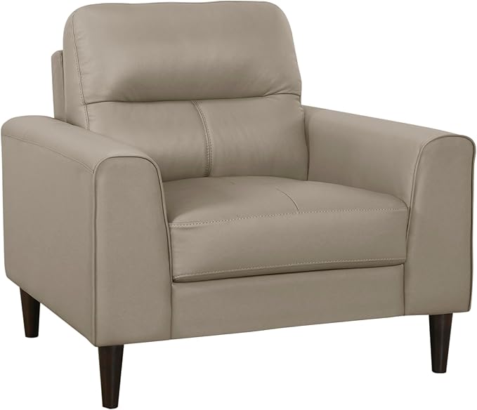 Lexicon Leather Match Accent Chair, Modern Sofa Armchair, Oversized Seat, Solid Wood Legs,Top Grain Leather Lounge Chair for Living Room, Bedroom, Office, Apartment, Waiting Room, Latte