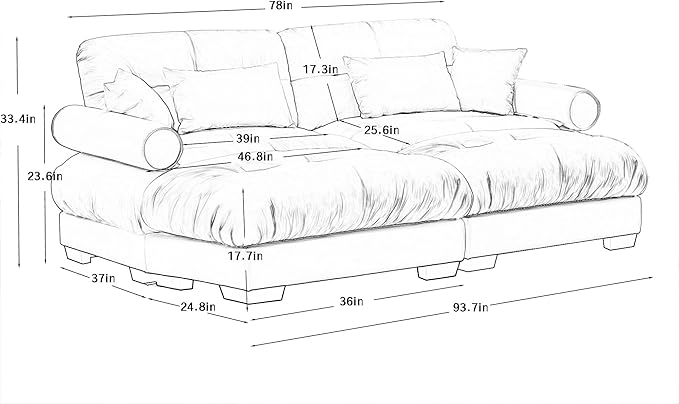 KEIKI 94" Oversized Velvet Modular Sectional Loveseat Sofa with 2 Ottoman, High-Density Foam Cushions and Bolstered Armrests, Upholstered 2-Seater Cloud Couch with 4 Pillow, for Living Room, Cream