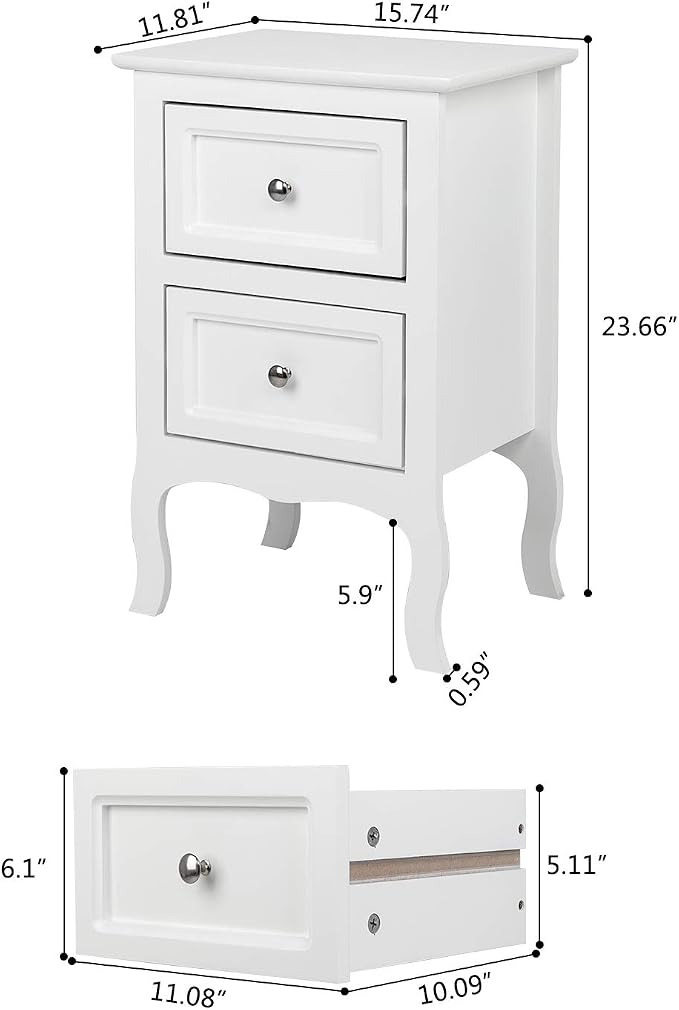 Bonnlo White Nightstand Set of 2, Nightstands with 2 Drawers, Bed Side Table/Night Stand, Small Nightstand for Bedroom, Small Spaces, College Dorm, Kids’ Room, Living Room, Wood, 16W x 12D x 24H - Image 3