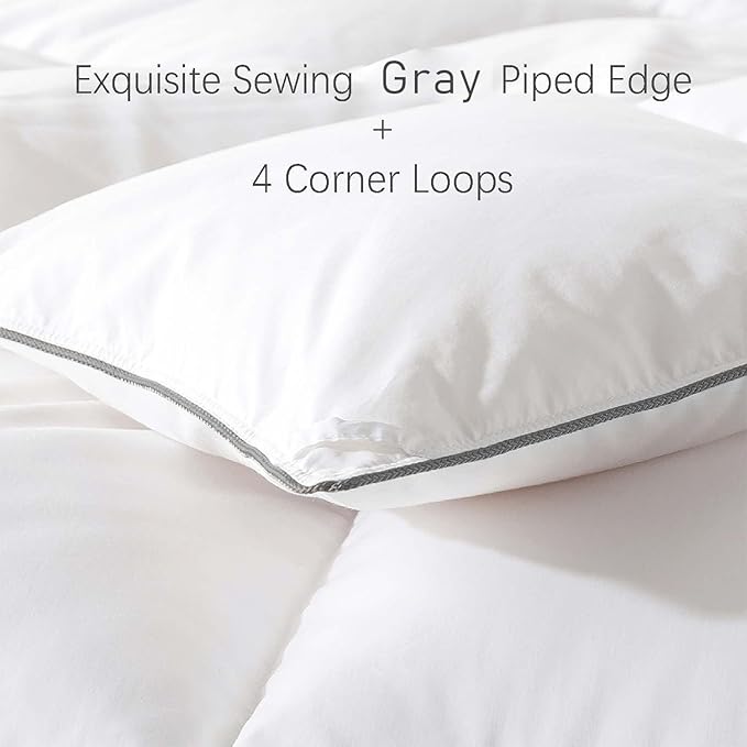 Down Fiber Comforter California King Size – All Season Fluffy White Duvet Insert, Lightweight Warm Feather Bedding, Soft 100% Cotton Cover, 104x96 in