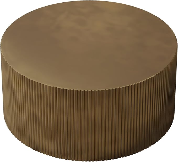 35.83" Gold Round Coffee Table, Minimalist Wave Stripe Modern Round Table, Drum Circle Coffee Tables for Living Room,Office Apartment,Gold