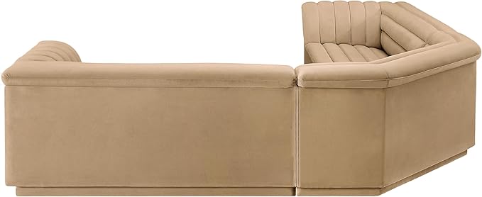 Meridian Furniture 194Camel-Sectional Cascade Collection Modern | Contemporary Modular Sectional with Soft Camel Velvet Fabric, Deep Channel Tufting, Curved Arms, 148" W x 80" D x 28" H, Camel