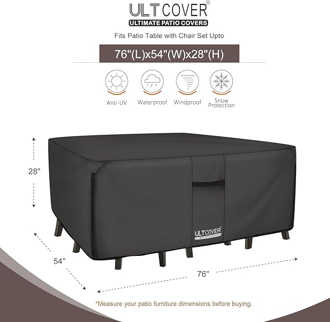 ULTCOVER 600D Tough Canvas Heavy Duty Rectangular Patio Table and Chair Cover - Waterproof Outdoor General Purpose Furniture Covers 76Lx54Wx28H inch, Black - Image 2