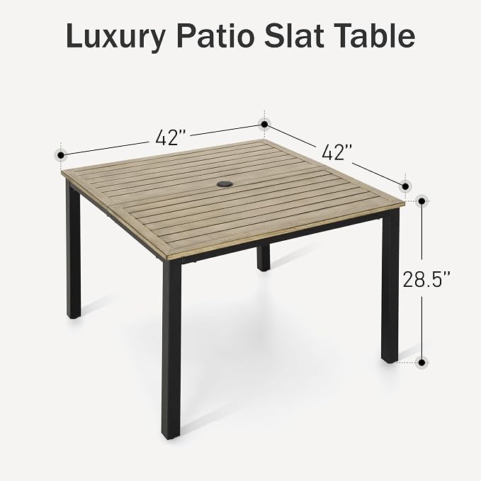 PHI VILLA Outdoor Patio Table, Square Metal Steel Slat Table with 1.57”- 1.9” Adjustable Umbrella Hole, Weather-Resistant Outdoor Dining Table for Garden Deck, 42" x 42" x 28.7", Brown - Image 2