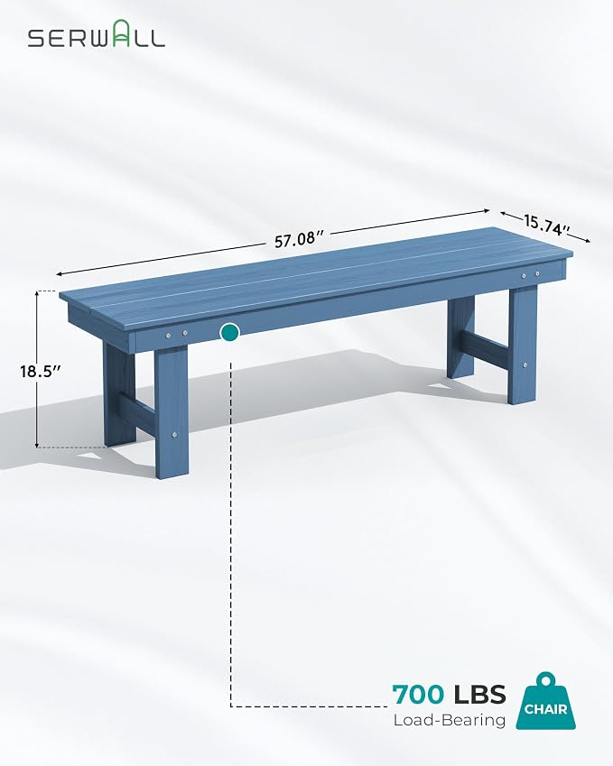SERWALL Patio Dining Table and Bench Set for 6, Blue - Image 2